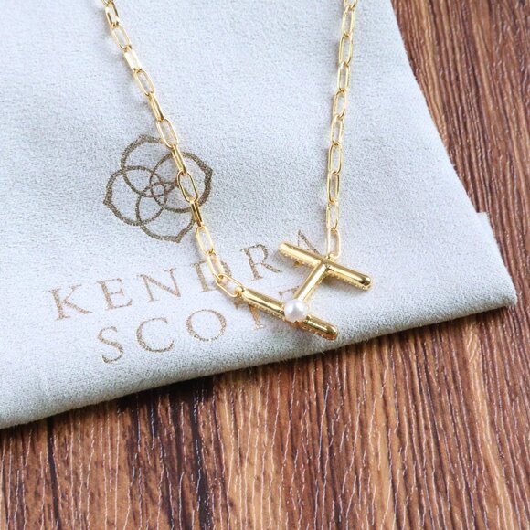 Kendra Scott Gold Necklace Freshwater Pearl Letter H - Picture 2 of 2